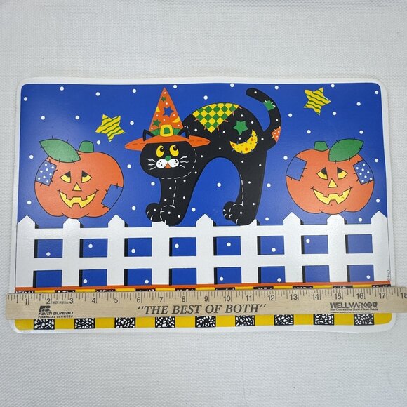 4 VTG B&D Barth & Dreyfuss Halloween Vinyl Placemats Black Cat Jack-o-Lantern - Picture 6 of 7